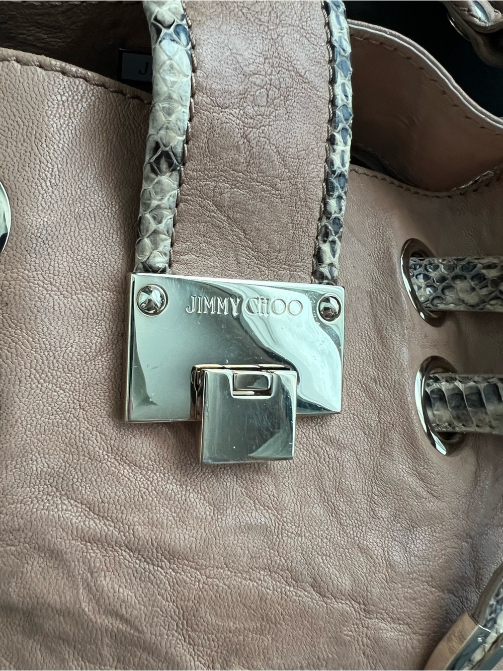 Jimmy Choo Ramona Hobo bag in a mauve-brown leather with snakeskin trim - Picture 2 of 15
